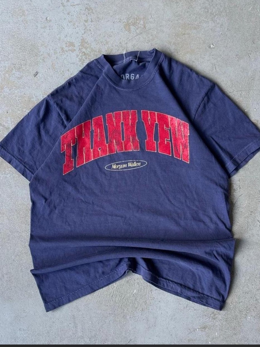 Official Morgan Wallen Navy "Thank YEW" Graphic Tee Still the Problem Tour Merch